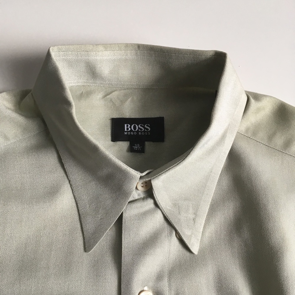 Hugo boss men’s dress shirt 15.5 neck long sleeve light green 100% cotton pa0172
